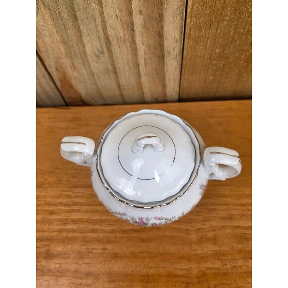 Vintage Porcelain Sugar Bowl With Lid & Floral Pink Rose Design - Picture 3 of 7